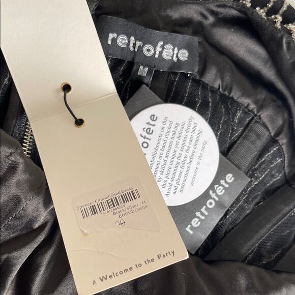 Retrofete Spencer Crystal Beaded Embellished Black and Silver Mini Dress Size M - Picture 11 of 12